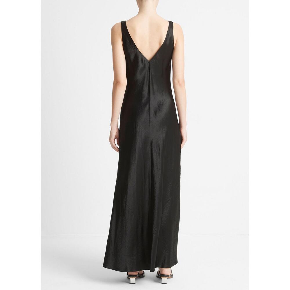 VINCE Black Satin V-Neck Maxi Slip Dress Size Extra Small - Picture 2 of 10